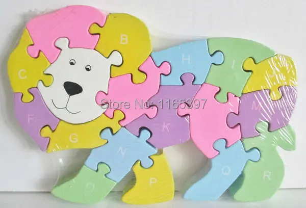 Freeship 1pc children kids Wooden jigsaw animal cow dog horse snake puzzle with numbers letters colorful educational toy