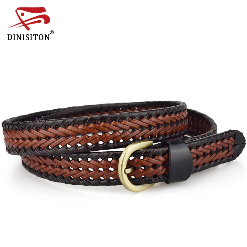 DINISITON Weaving Belt Designer Genuine Leather Belts For Women Woven Thin Female Strap Ladies Braided Belts Woman Fashion