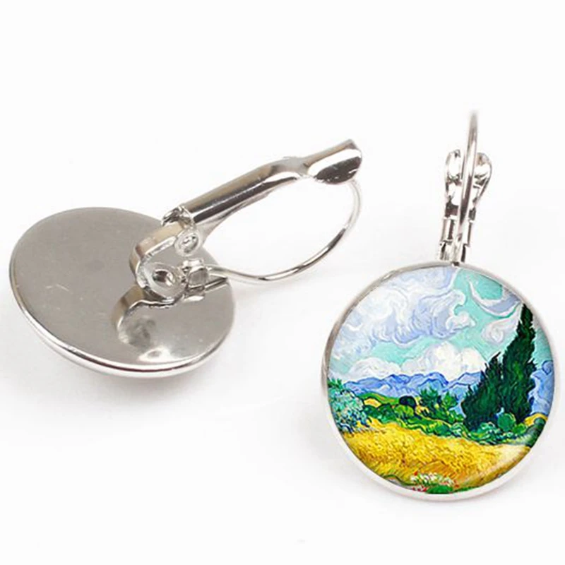 أقراط فان جوخ ، سلسلة فنية للرسم ، فان جوخ ، ليلة مرصعة بالنجوم ، زجاج كريستالي ، دائري ، للرجال والنساء ، هدايا صيفية