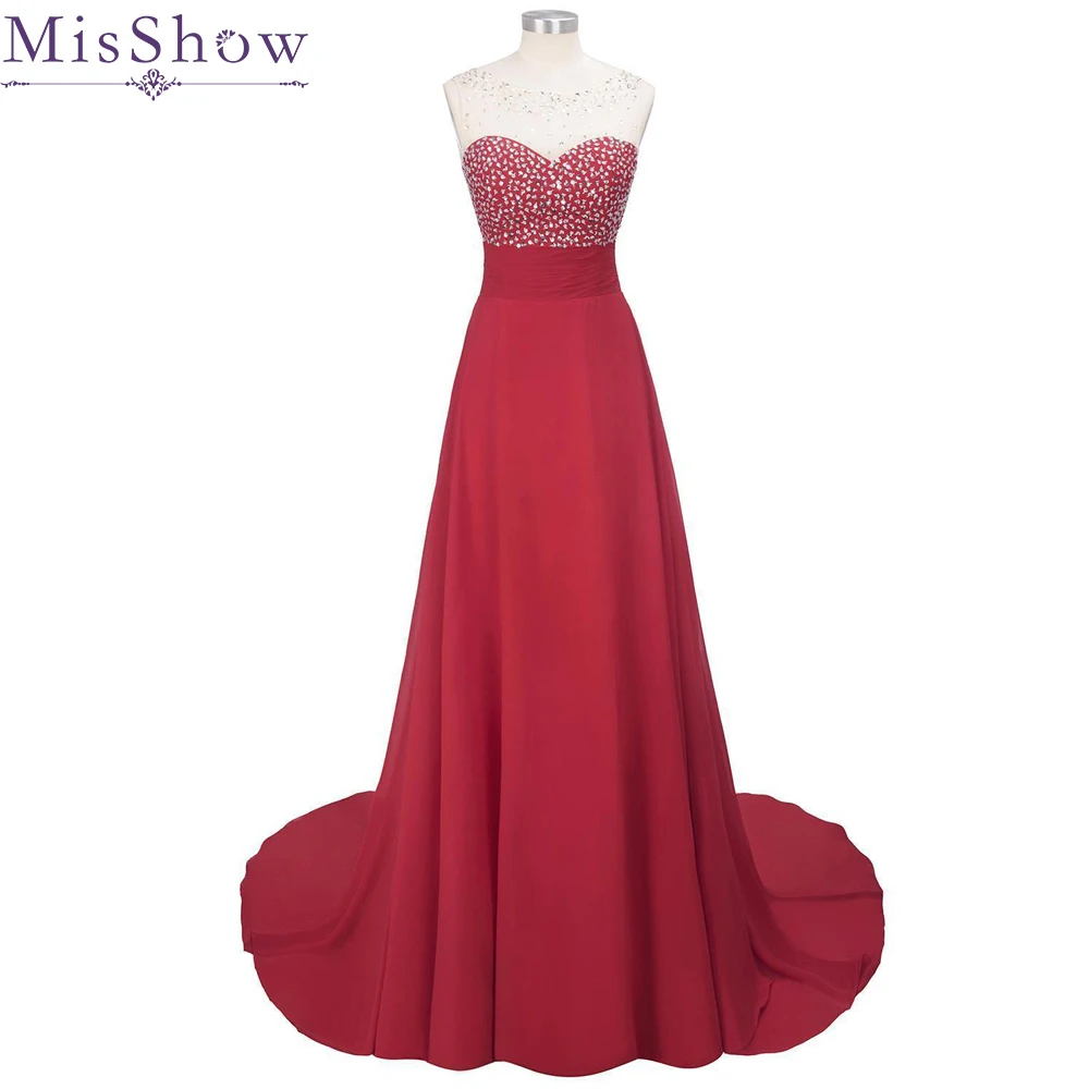 Em estoque barato longo chiffon vermelho lilás vestidos de dama de honra a linha vestido de festa de casamen lantejoulas formal festa de formatura vestido