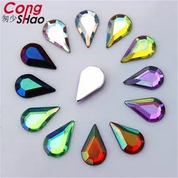 100pcs 8*13mm Drop AB Rhinestones Flat Back Acrylic Gems AB Crystal Stones For DIY Phone 3D Nail Art Face Decoration ZZ450