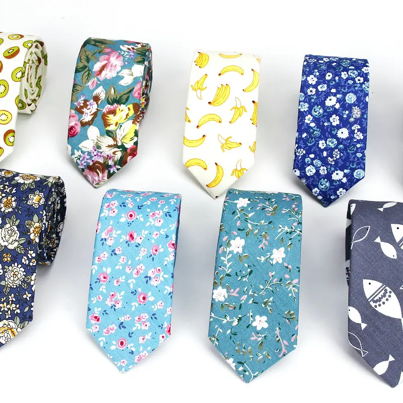 Brand New Men's Floral Neck Ties for Man Casual Cotton Slim Tie Gravata Skinny Wedding Navy Slim Party Casual Flower Neckties