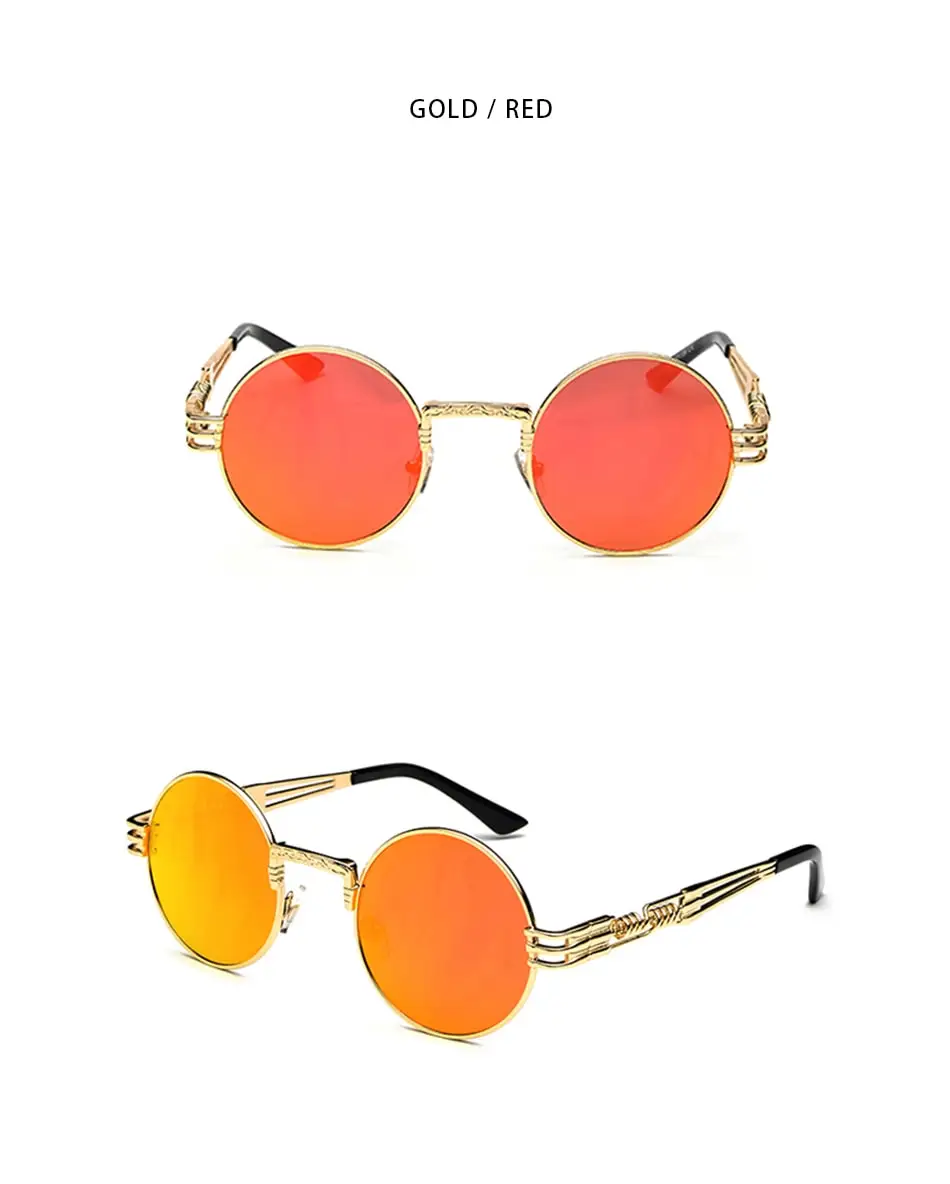 Neue Mode Retro Steampunk Runde Metall Sonnenbrille für Männer Frauen Doppel Frühling Bein Bunte Brillen Punk Gläser UV400 – Detail 11