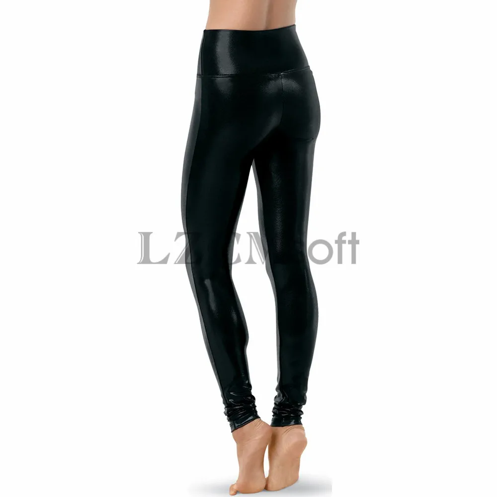 LZCMsoft Silver Women Shiny Metallic Dance Leggings High Waisted Full Length Pants Skin Pencil Trousers Stage Performance