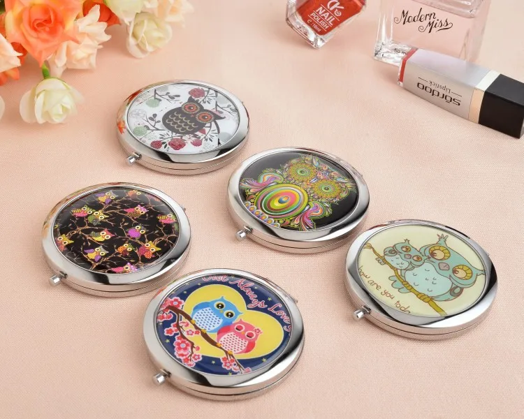 100pcs/lot New Korean owl Epoxy makeup mirror sided mirror folding portable cosmetic wholesale custom LOGO wholesale