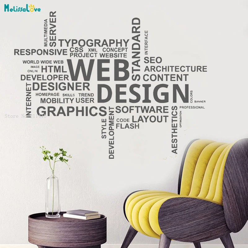 Web Design Office Wall Sticker Decals Word Quote Business Inspirational Decor Team Work Art Poster Self-adhesive Murals YT1249