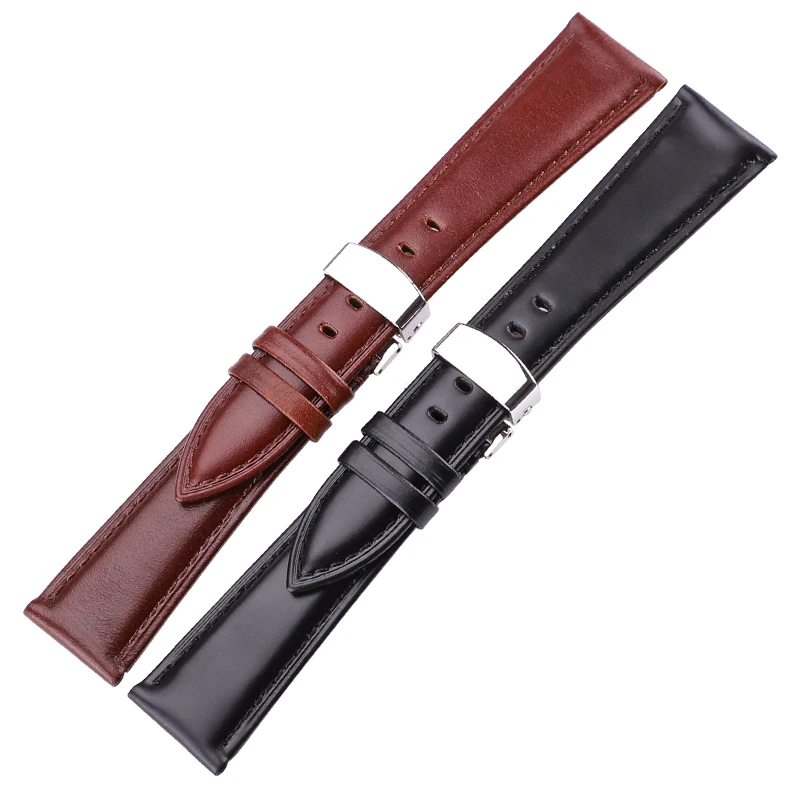 18mm - 24mm Watch Band Strap Brown Black High Quality Genuine Leather Watchbands Bracelet Accessories Deployment Buckle