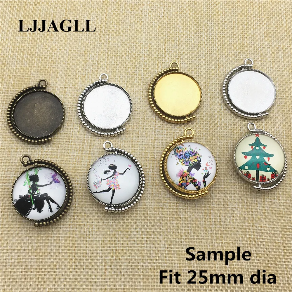 Mới! mặt dây chuyền Khay 4 4 màu 25mm Quay Cameo Căn Cứ Mặt Đôi bông tai Filigree Khung Trống Dia Thiết Lập Tự Làm Trang Sức những Phát hiện ADT134