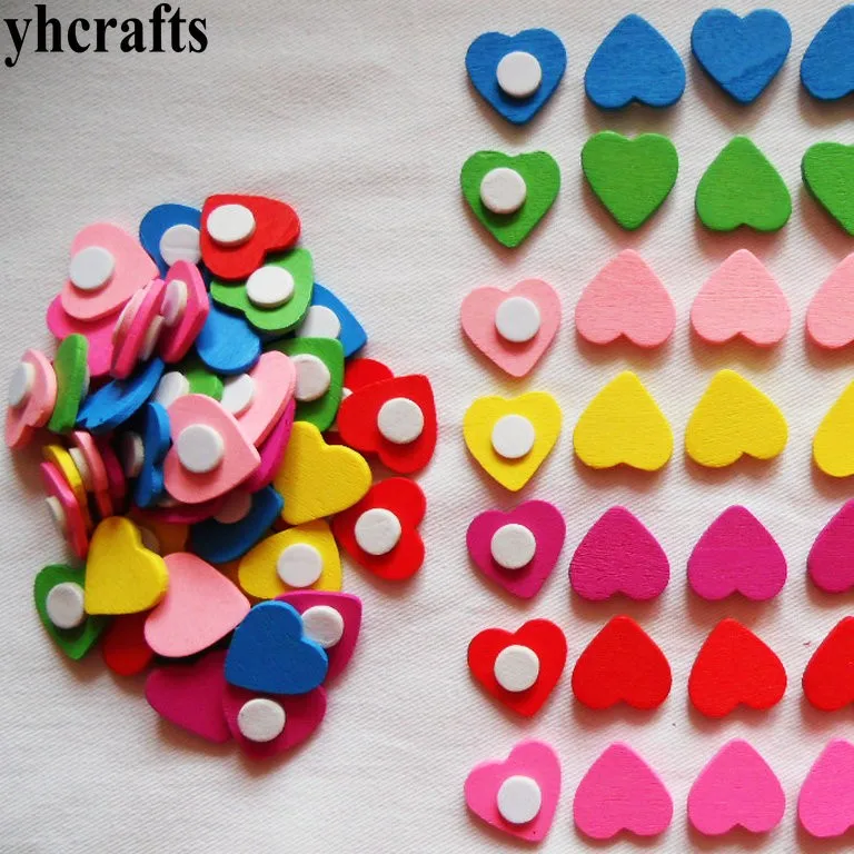 Wooden stickers for home decoration, DIY crafts,mix hearts, 50 pcs/lot