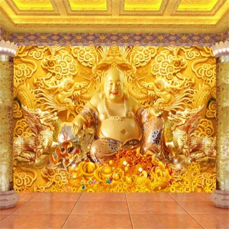 

beibehang Custom wallpaper 3d murals come to Buddha lucky treasure into gold embossed TV background wall living room wallpaper