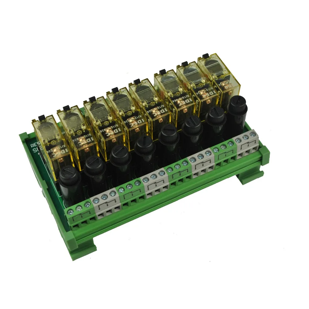 

8 Channel 1 SPDT DIN Rail Mount IDEC RJ1S with fuse Interface Relay Module