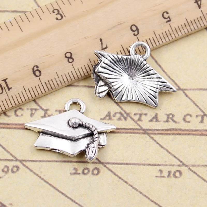 10 sztuk Charms Graduation Bachelor Cap 20x25mm tybetański kolor srebrny wisiorki antyczne tworzenie biżuterii DIY Handmade Craft