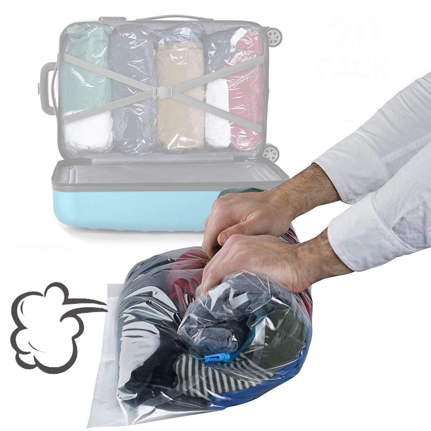 Roll-Up Compression Vacuum Storage Bags Foldable Travel Space Saver Bags Plastic Compressed Home Clothes Storage Bags 50*70cm