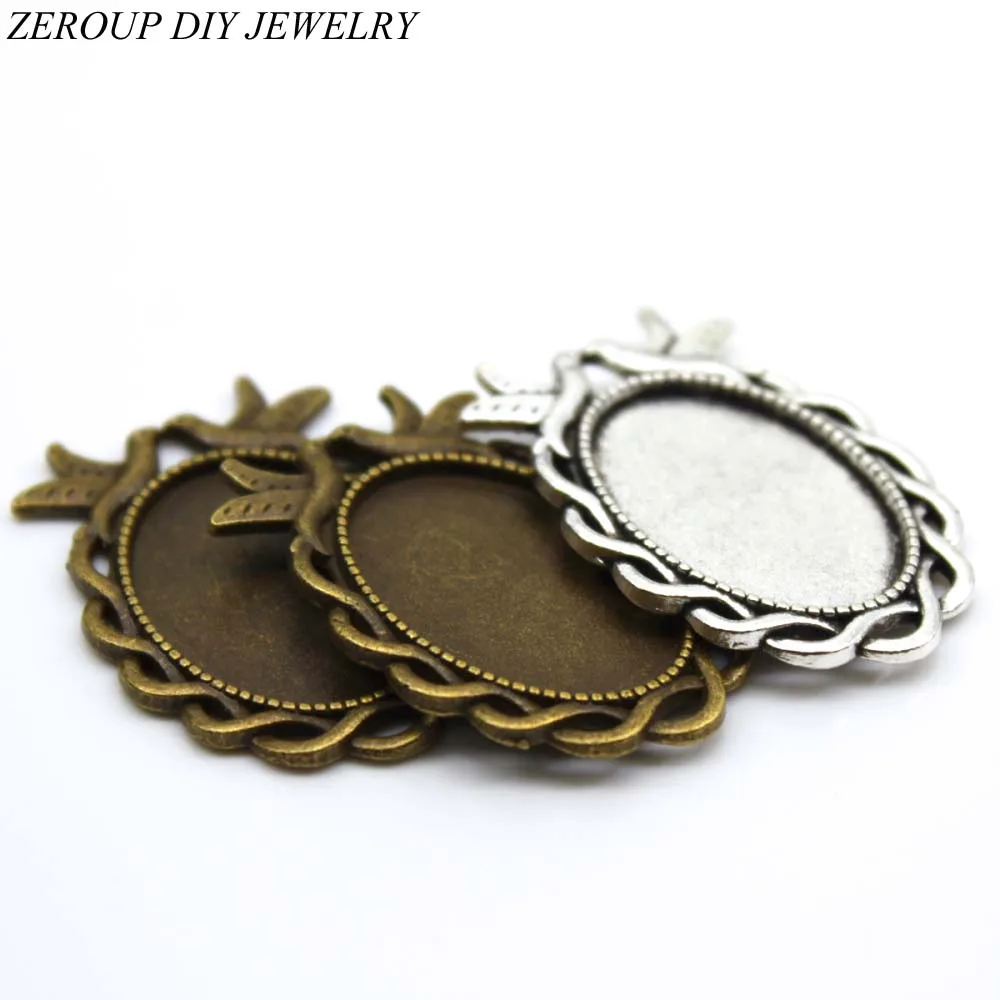 5pcs/lot 18x25mm DIY Flat Back Jewelry Finding Oval Glass Cabochon Antique Bronze Pendant Tray MC-101