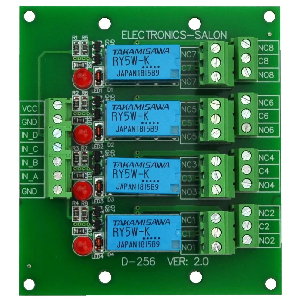 

Electronics-Salon 4 DPDT Signal Relay Module Board, DC 5V Version, for Arduino Raspberry-Pi 8051 PIC.