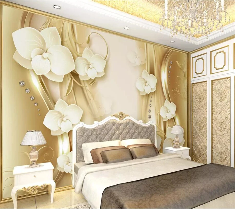 

beibehang Custom wallpaper 3d photo murals golden abstract European pattern moth orchid 3d background wall paper papel de parede