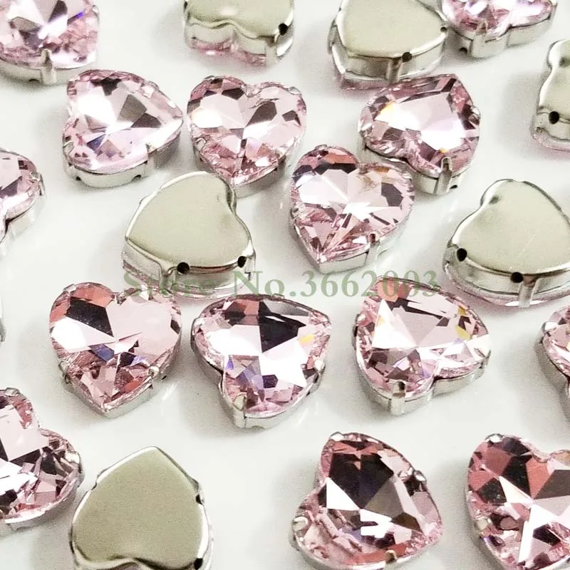 Strass di cristallo di vetro rosa a forma di cuore, pietra da cucire di alta qualità, utilizzati per il cucito, accessori per cucire abbigliamento