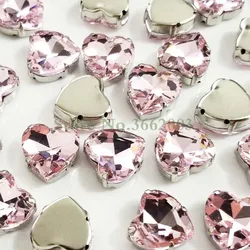 Strass di cristallo di vetro rosa a forma di cuore, pietra da cucire di alta qualità, utilizzati per il cucito, accessori per cucire abbigliamento fai da te AXZ10