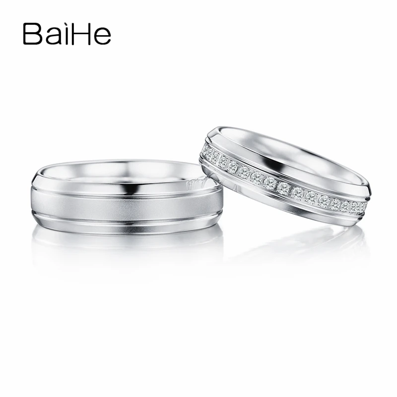 BAIHE Real Solid 18K White Gold H/SI Natural Diamond Ring Men Women Trendy Fine Jewelry Making Trendy Couple Ring Anillo pareja