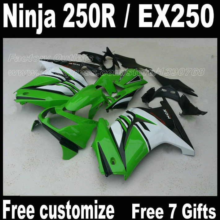 Fairings set for Kawasaki Ninja 250R 2008 - 2013 2014 EX250 08 09 10 11 12 13 14 ZX250R black green white fairing kit FT20