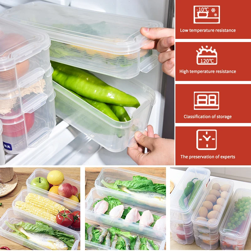 Plastic Storage Bins Fresh Keeping Refrigerator Storage Box Food Containers for Kitchen Fridge Cabinet Freezer Desk Organizer