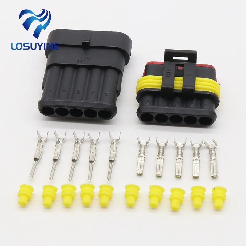5 Sets NEW Car Part 5 Pin Way Sealed Waterproof Electrical Wire Auto Connector Plug Set