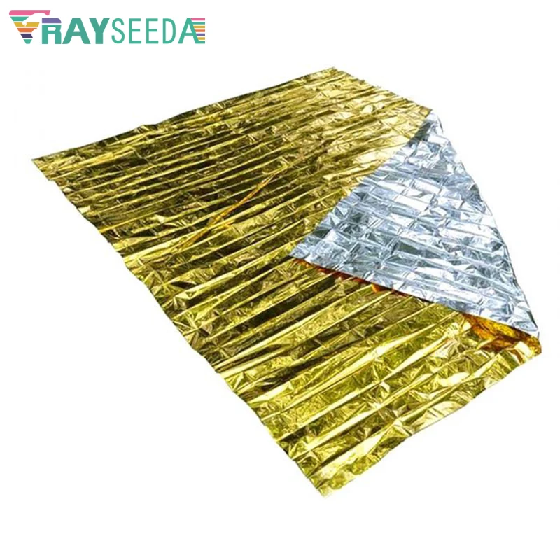 Rayseeda Folding Emergency Blanket 210cm*130cm Silver/Gold Emergency Survival Rescue Shelter Outdoor Camping Keep Warm Blankets