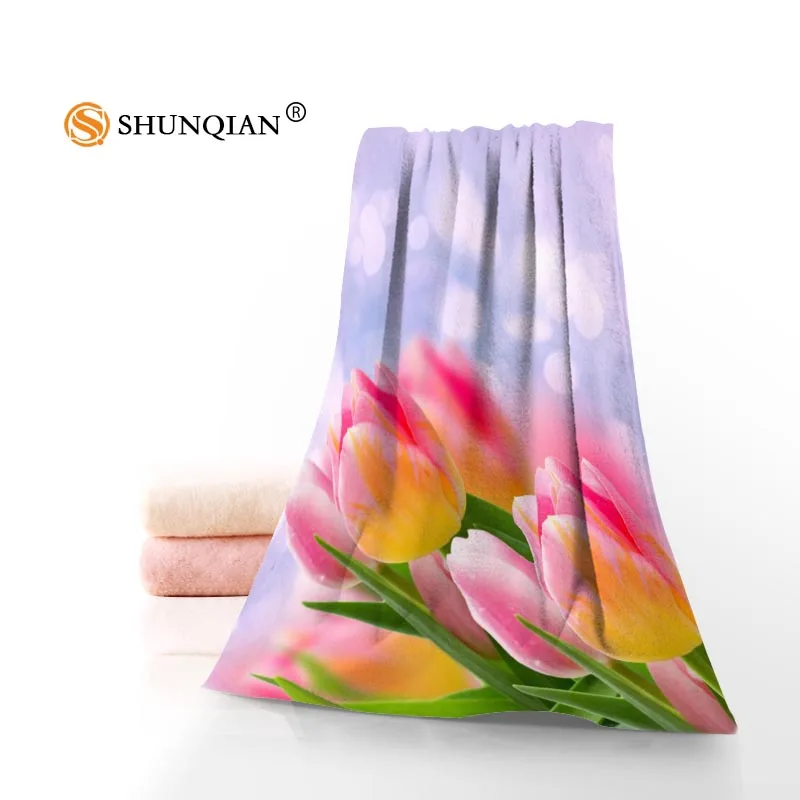 New Custom Tulips Towel Printed Cotton Face/Bath Towels Microfiber Fabric For Kids Men Women Shower Towels