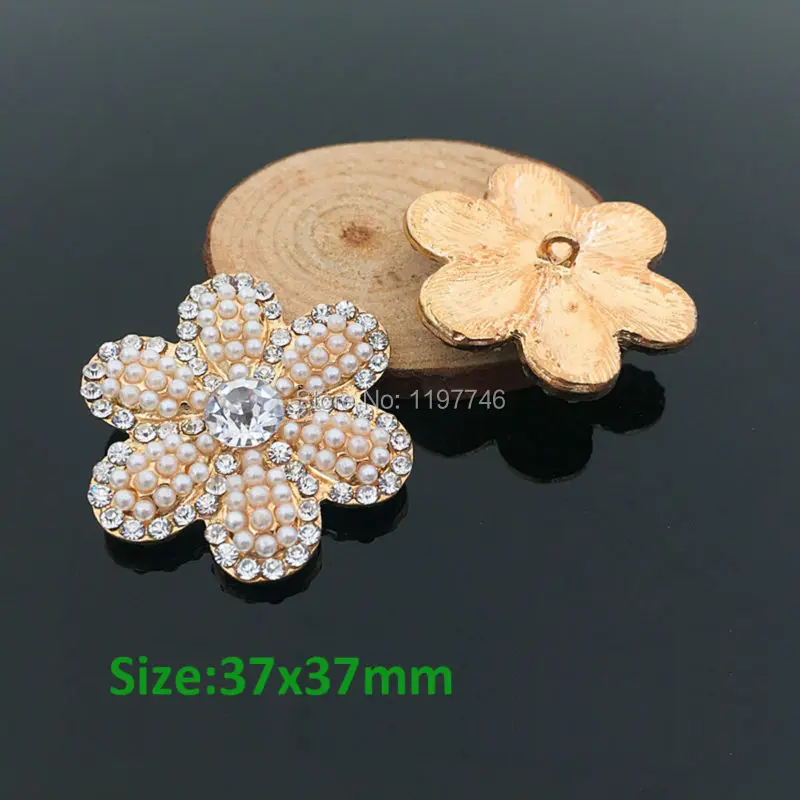 Luky Flower Button Embellishment 10pcs Big Full Pearls and Rhinestone Flower Flat Back for DIY Hair Accessories Dress Decoration