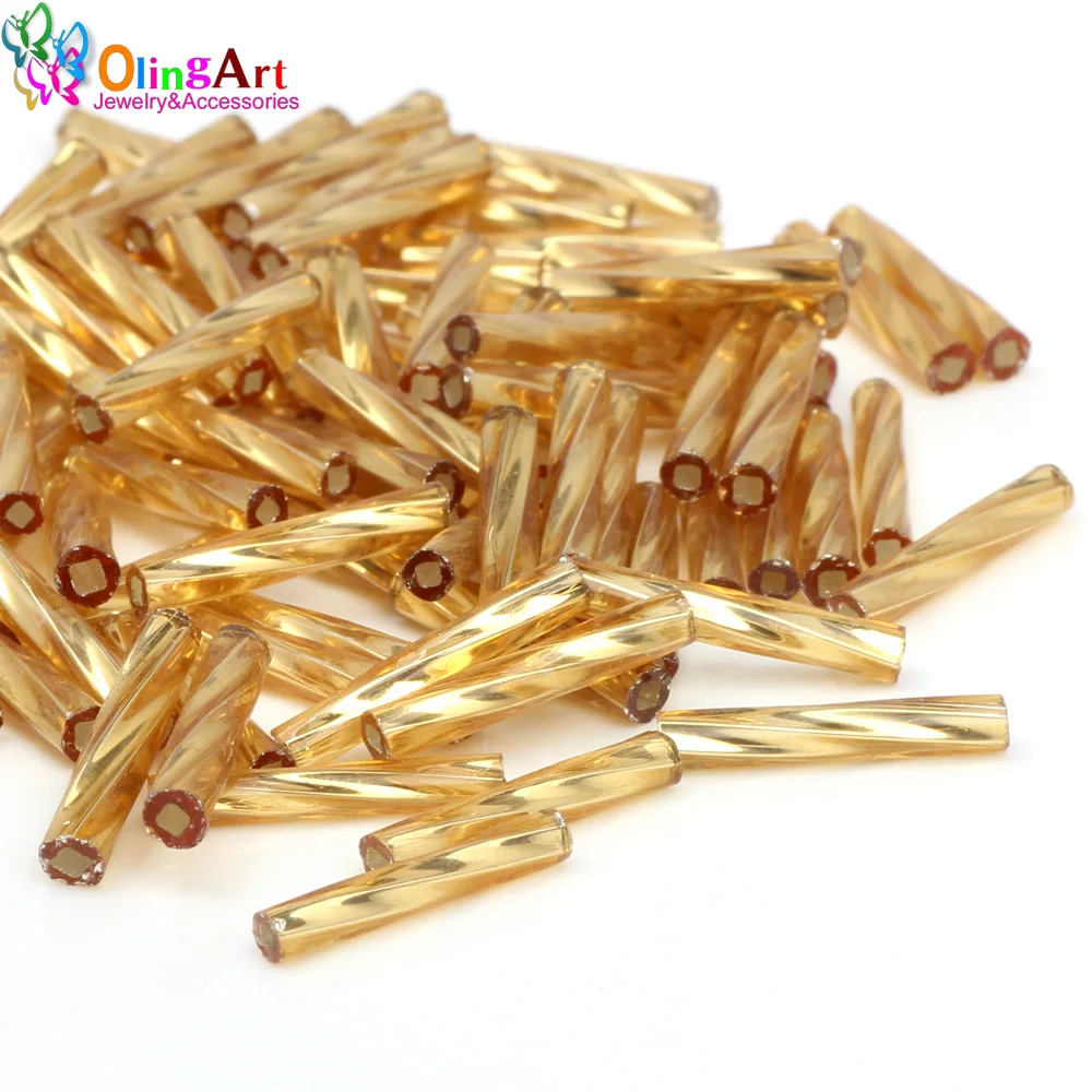 OlingArt Gold and silver Color Tube 2.5x15mm 45g/lot Twist tube Glass Seed Beads DIY Accessory necklace jewelry making