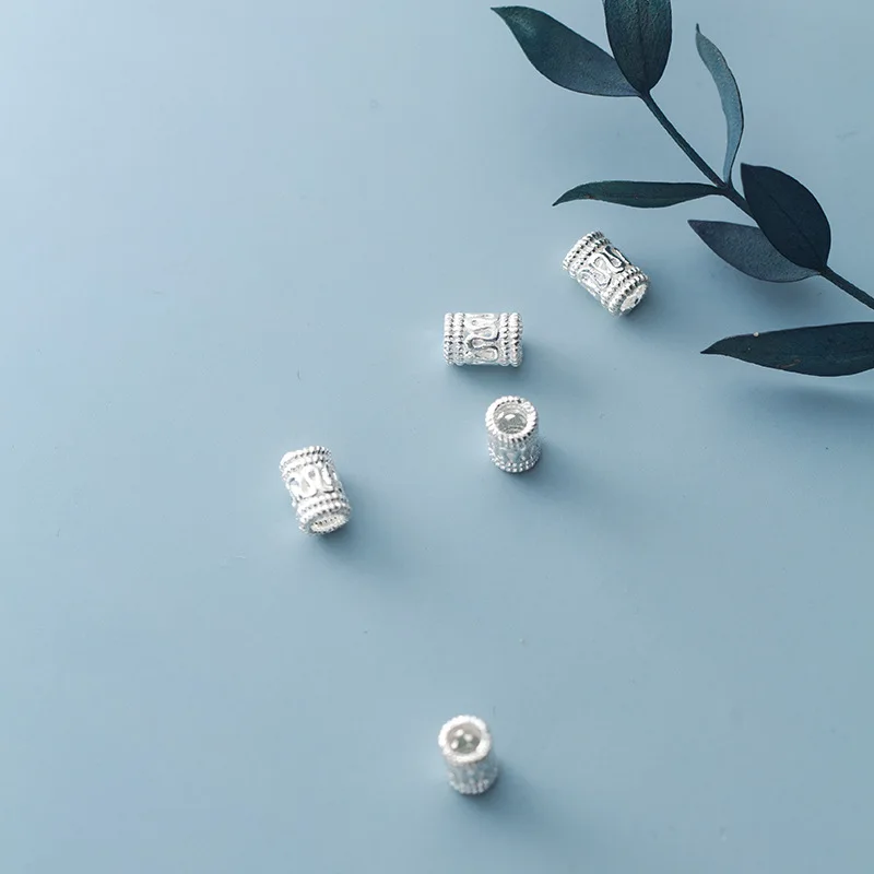 2pcs 925 Sterling Silver Small Cylinder Spacer Beads 6mm Handmade Bracelets S925 Charm Beads DIY Jewelry Findings For Women Men