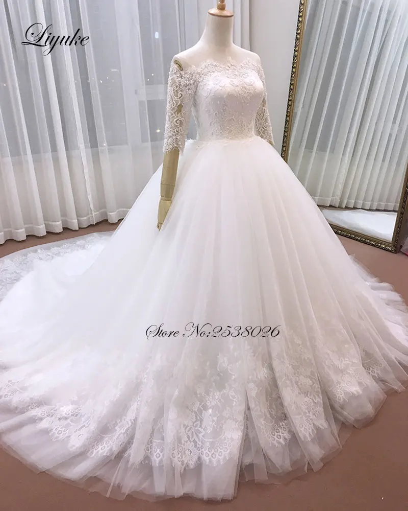 Robe de Mariée Trapèze en Tulle sur Mesure avec Perles, Col Bateau, Traîne Cour, Dentelle Appliquée, Demi-Manches