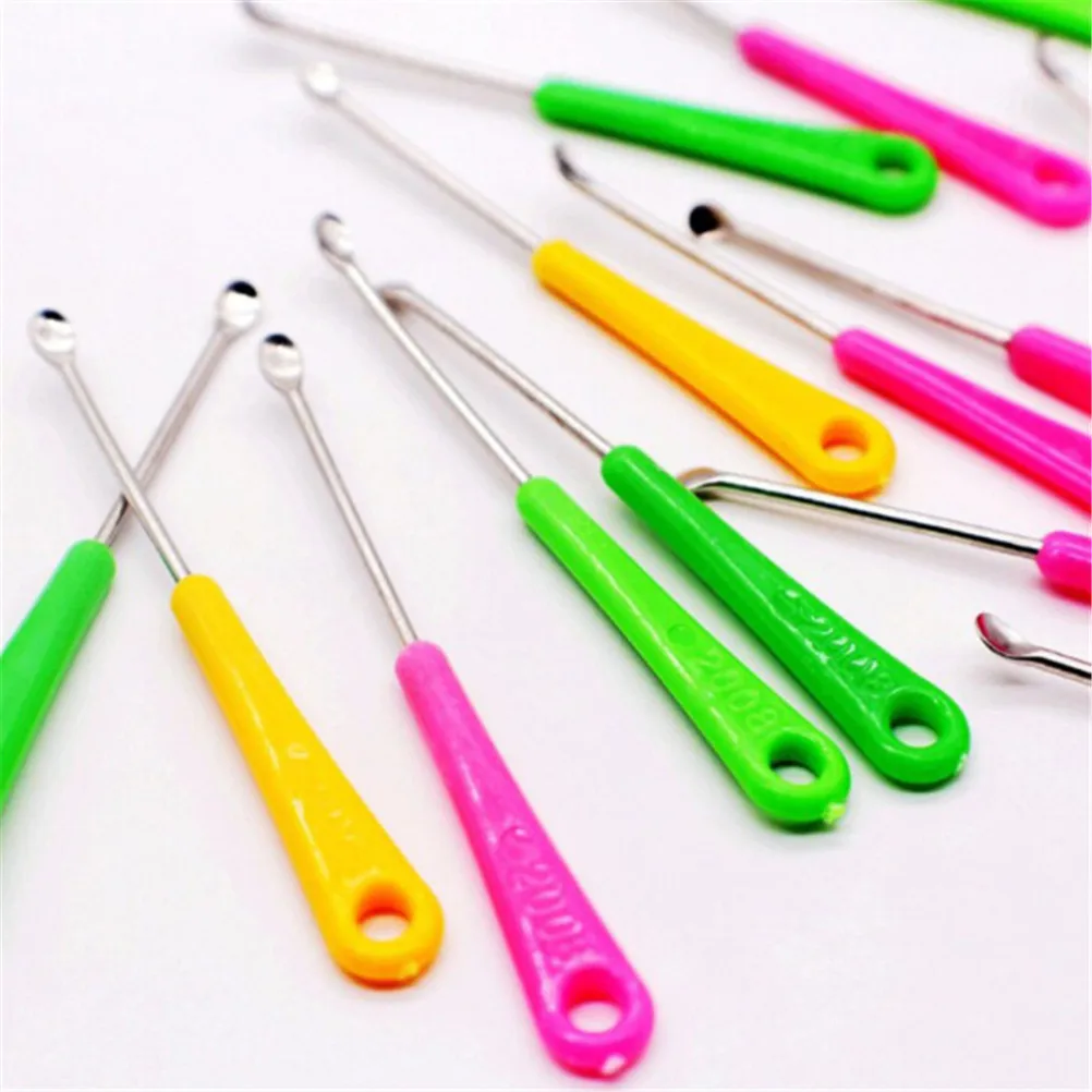 20PCS Stainless Steel Earpick Wax Remover Curette Cleaner Health Care Tools Ear Pick Plastic Handle Design For Baby Kids