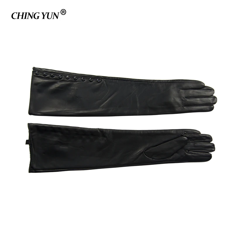 Winter Warm Long Sleeved Gloves Women\'s Arm Sleeves Genuine Leather Sheepskin Cashmere Lady Mittens Many Riveted Buttons Gloves