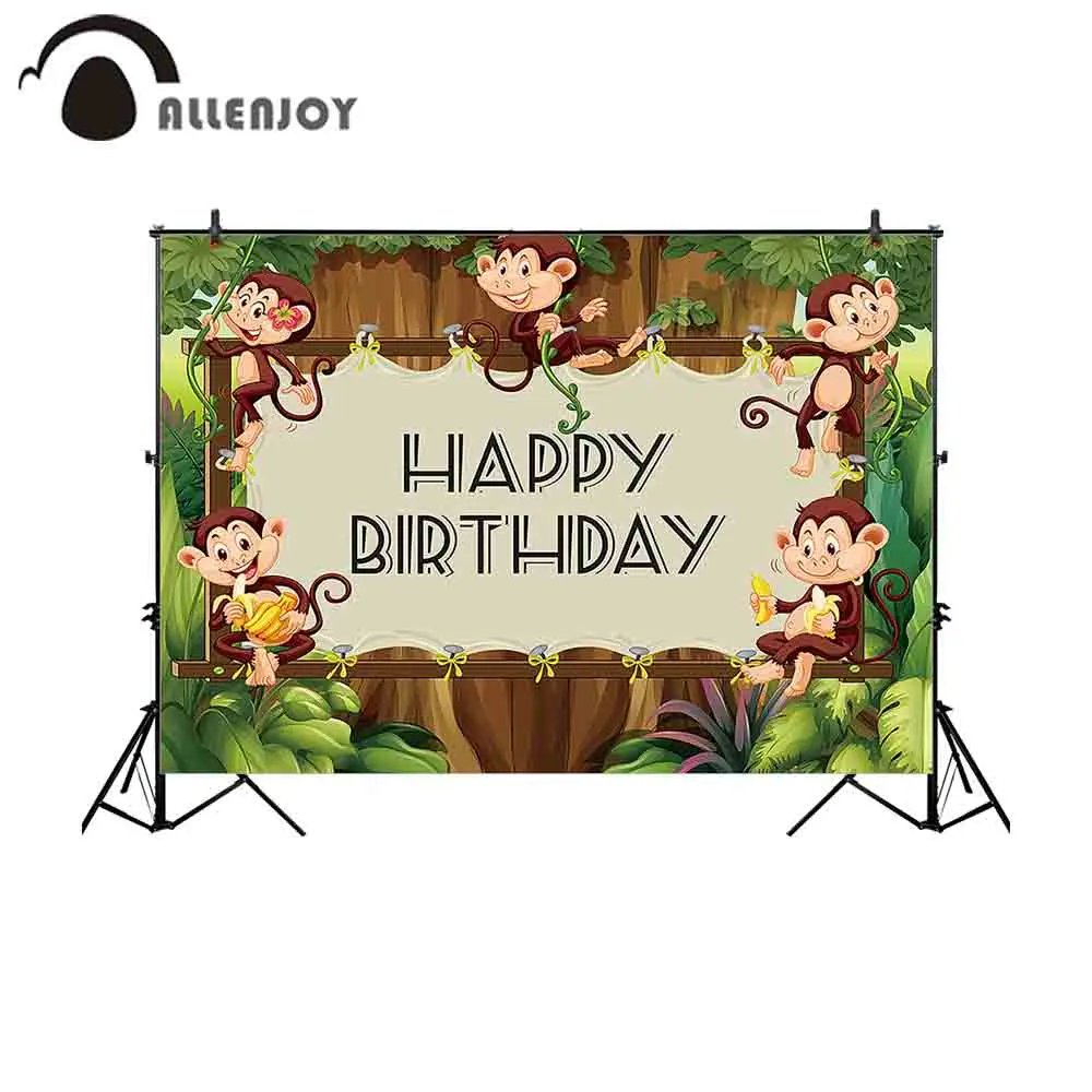 Allenjoy ภาพพื้นหลังน่ารัก Monkey Forest PARTY วันเกิดการ์ตูนเด็ก Woods ป่าการถ่ายภาพฉากหลัง photocall