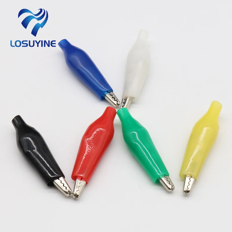 12Pcs Insulation Metal Alligator Clip Electric Test 35MM Lead colorful Red Black Blue Green White Yellow small crocodile clip