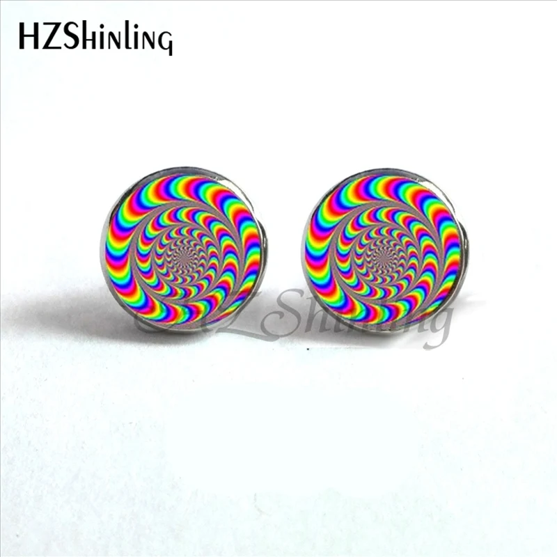 ED-0021 New Amazing Crazy spiral Earrings Handmade Art Photo Glass Dome Crazy spiral Jewelry Stud Earrings Wholesale HZ4