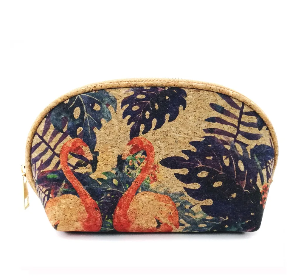 Flamingo Wooden Portugal Cork Makeup Pouch for Women Vegan