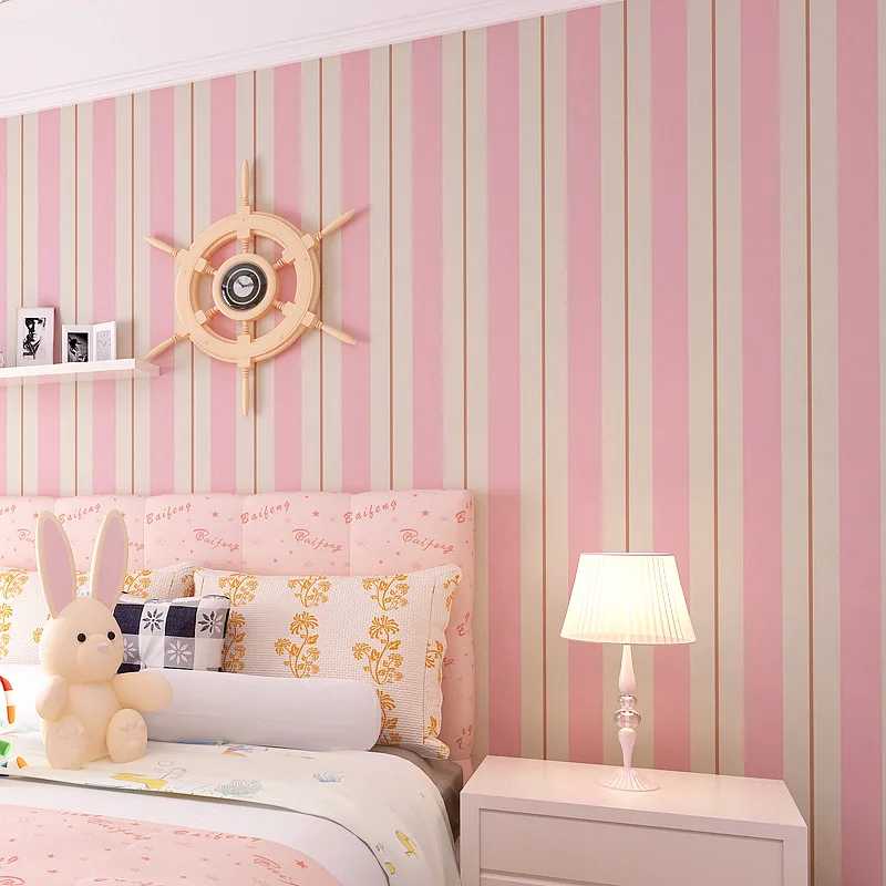 

beibehang girls children's room bedroom Non-woven stripeswallpaper roll papel de parede 3D wallpaper for wall papers home decor