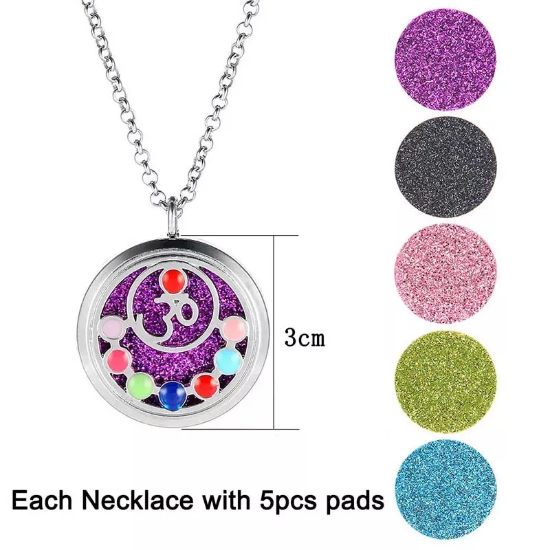 Seven Colorful Aroma Diffuser Necklace Yoga Design Stainless Steel Pendant Perfume Lockets Essential Oil Aromatherapy Necklace