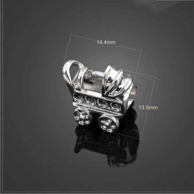 High Quality 10 PCS/Lot 14.4mm*13.5mm Alloy Antique Silver Plated Stroller Baby Carriage Beads Bracelet Charms 3852