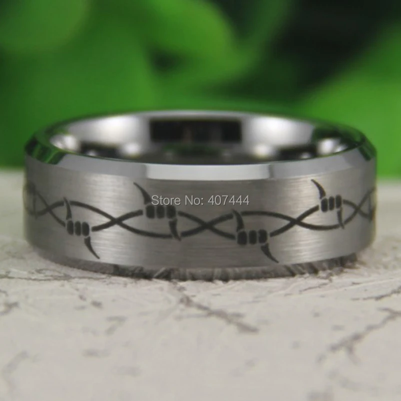 

Free Shipping YGK JEWELRY Hot Sales 8MM Matte Silver Bevel Barbwire Design One New Men's Tungsten Wedding Ring