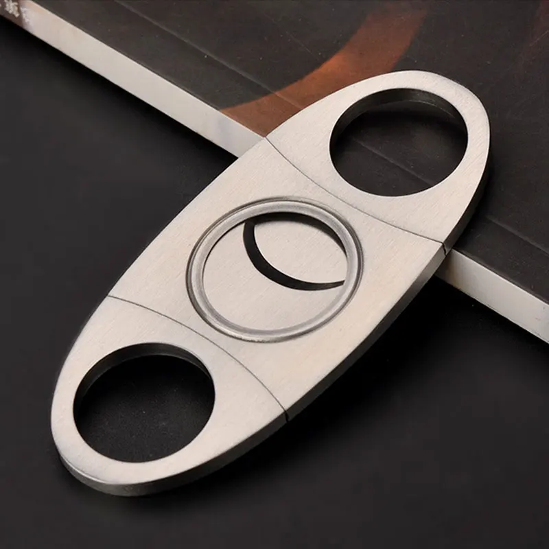 Silver Stainless Steel Pocket Double Blades Cigar Cutter Knife Metal Smoking Cigar Scissors Tools