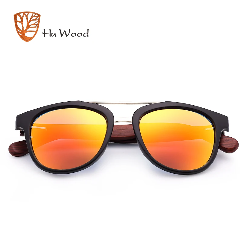 Hu wood-óculos de sol espelhado e prateado, lentes de bambu, masculino, armação de plástico polarizada, sombra, azul, gr8018