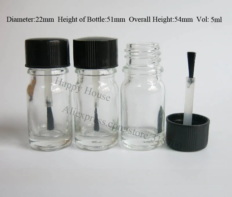 500 x 5ml Mini Glass Nail Polish Glass Bottle,Small Glass Oil Bottle With Brush Cap, Brush Cap Top Glass Container