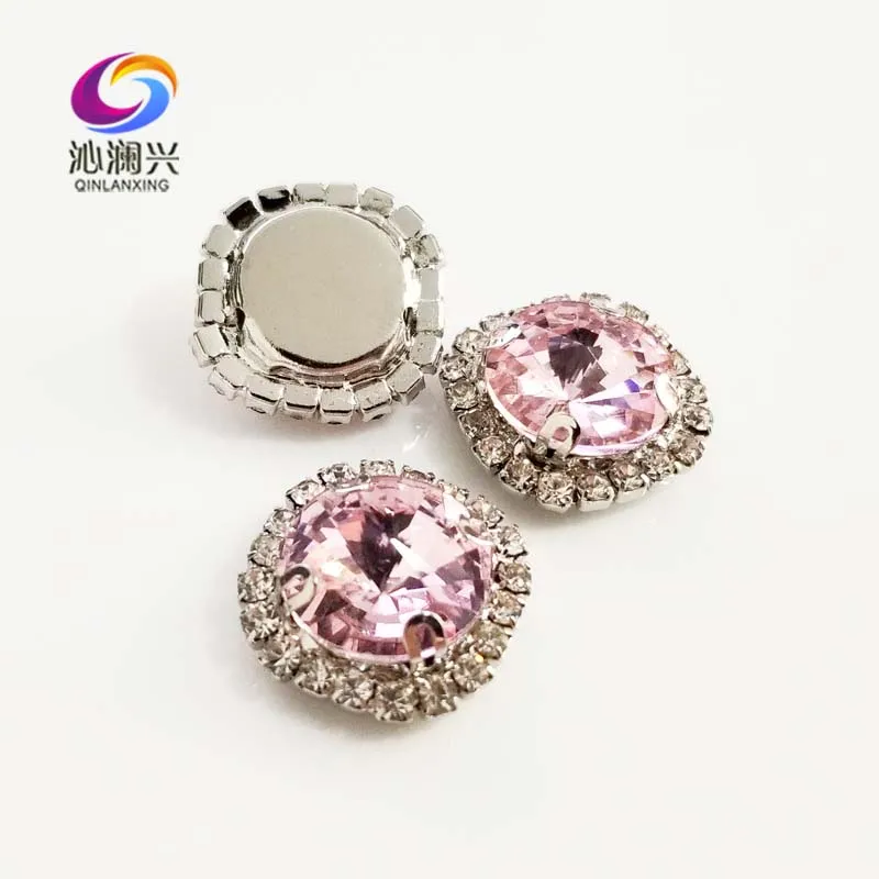 Pink Color Glass Crystal Rhinestones, Round Shape Sew on Buckle, Used for Needlework, Diy/Clothing Sewing Accessories