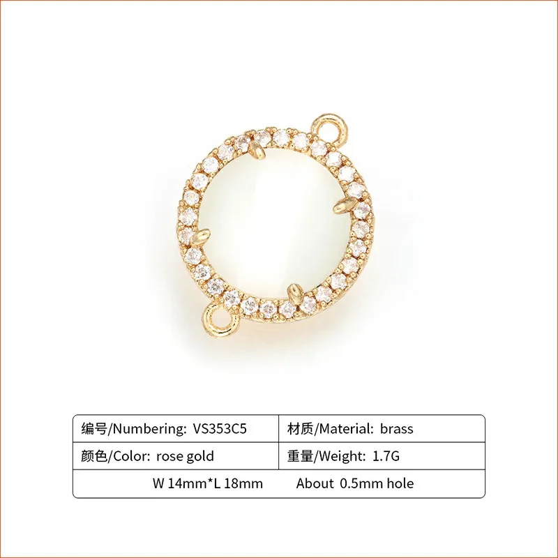 ZHUKOU 14x18mm Mooie Messing Zirconia Ronde Kristal Connectors voor Ketting Handgemaakte sieraden maken bevindingen model: VS353