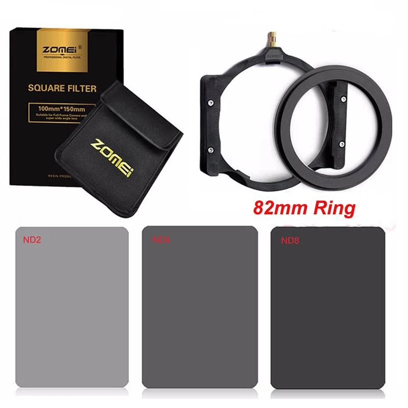

Zomei 82mm Adapter Ring+Multifunction Filter Holder+150*100mm Full Neutral Density ND2/4/8 Square Filter Kit for Cokin Z
