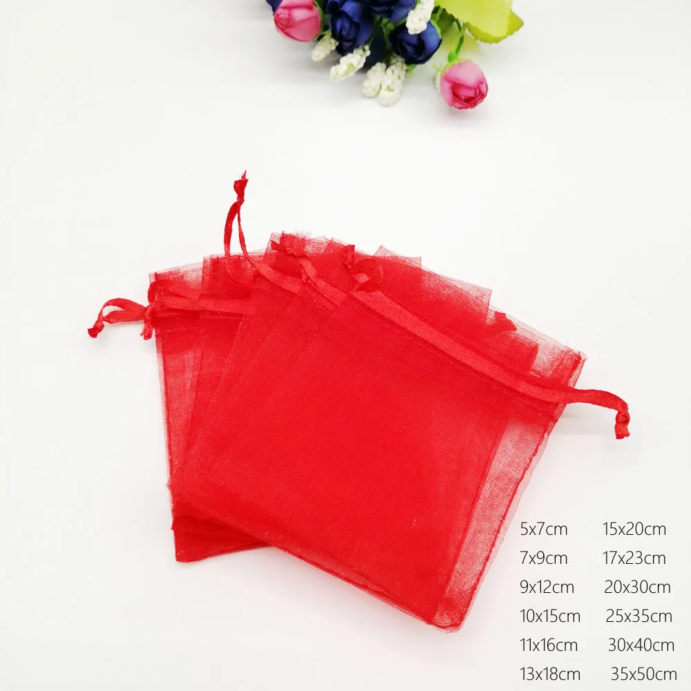 500pcs Red Organza Bag Drawstring Pouch Bag Jewelry Bags Gifts For Wedding/Christmas/Jewelry Display Packaging Bags Organizer