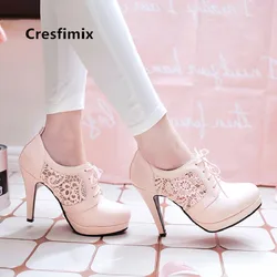 Cresfimix women fashion sweet pink spring high quality high heel shoes female casual mesh breathable boots autumn boots a5460